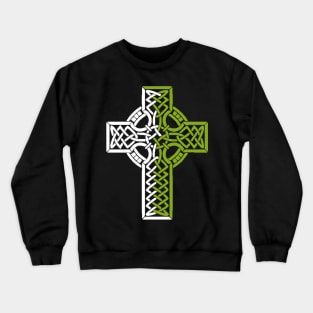 Celtic Cross in Green and White Crewneck Sweatshirt